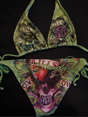 Ed Hardy | Swim | Y2k Ed Hardy Love Is A Gambleblue Bikini Medium